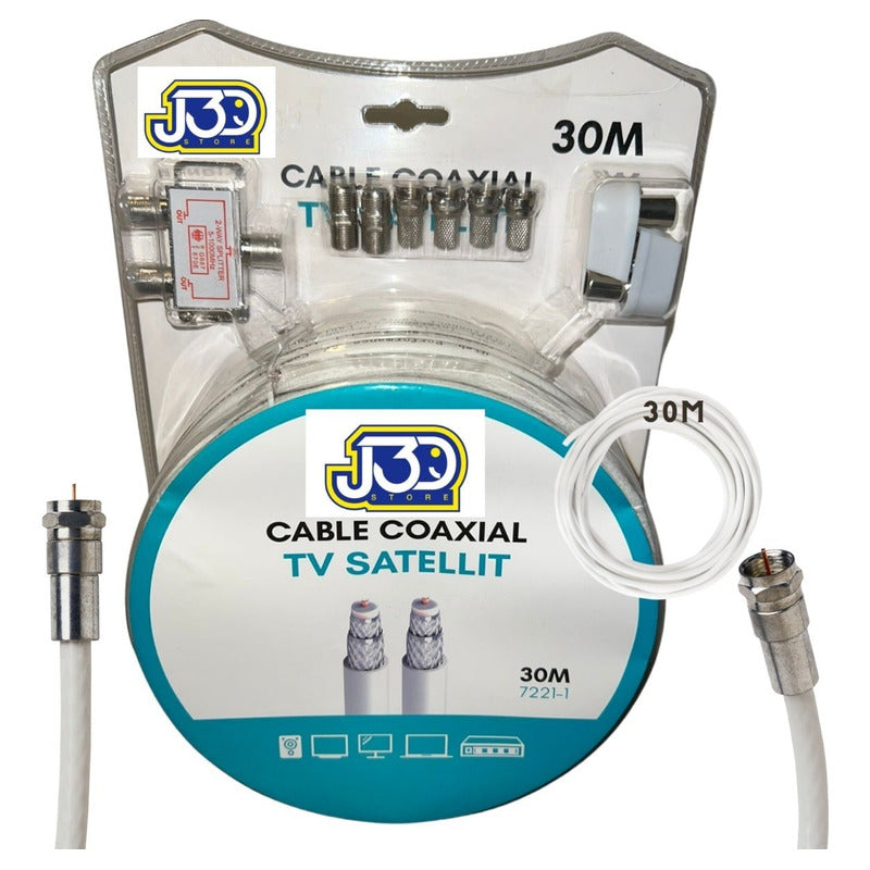 Cable coaxial 30mt satelital 5-1000mhz rg6 copla tv splitter – J3D